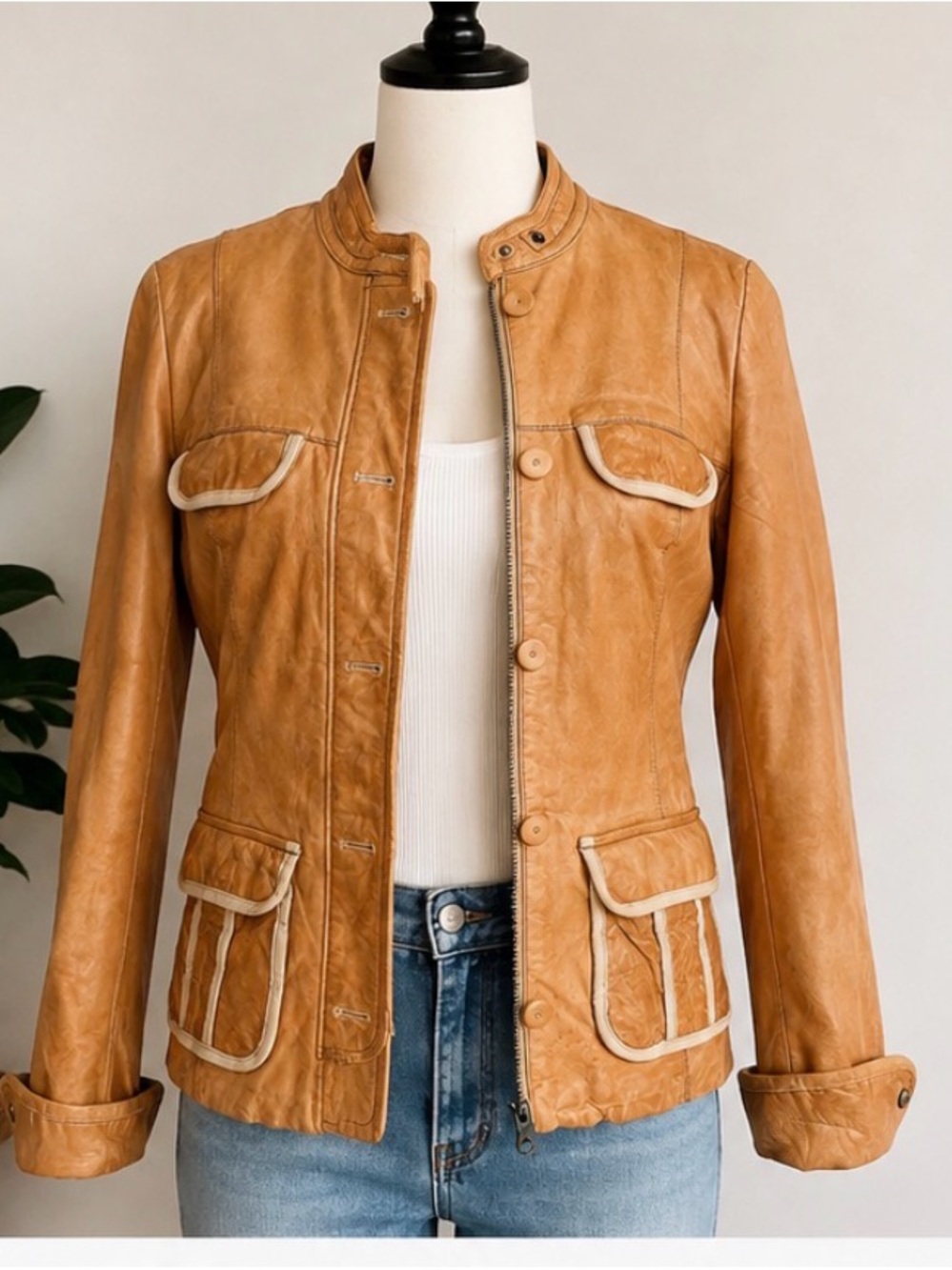 GAP Edition Camel/Tan Genuine Leather Button-Front Jacket